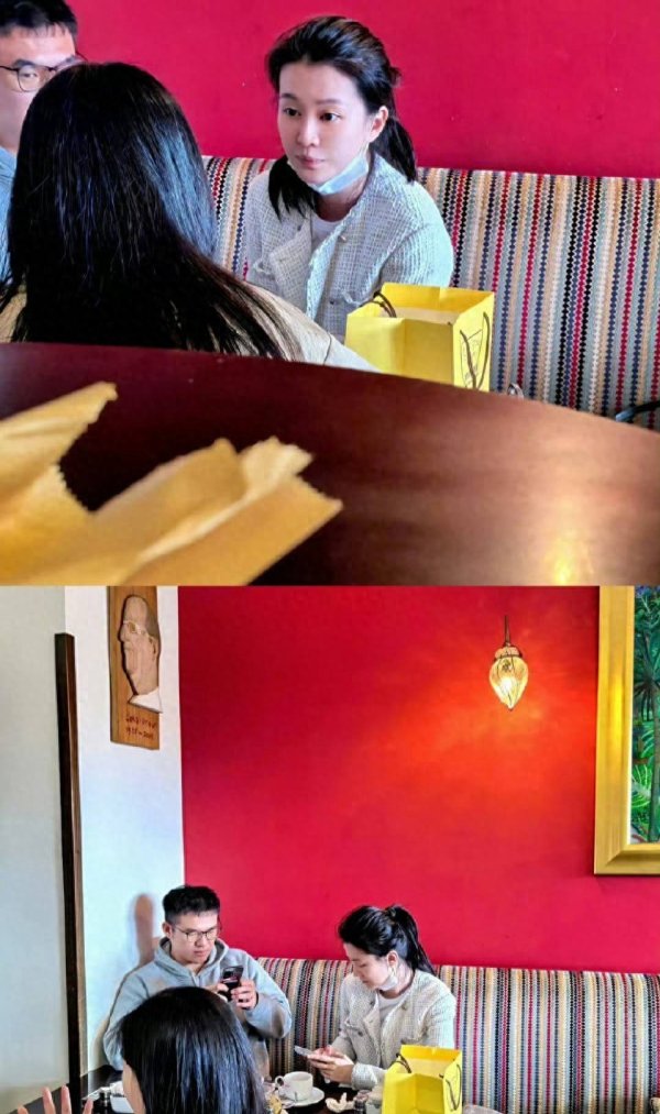 安福相册 网友澳门偶遇乔欣喝咖啡，疑似圈外老公一旁陪同