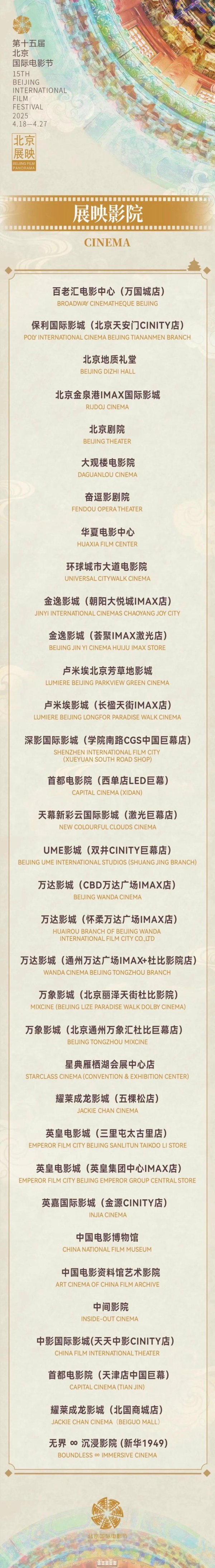 安福相册 第15届北影节“北京展映”协作影城共34家，将展映300余部中外影片