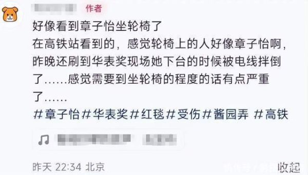安福相册 章子怡坐轮椅被偶遇，在华表奖当晚颠仆了，她恢复新片上映技术
