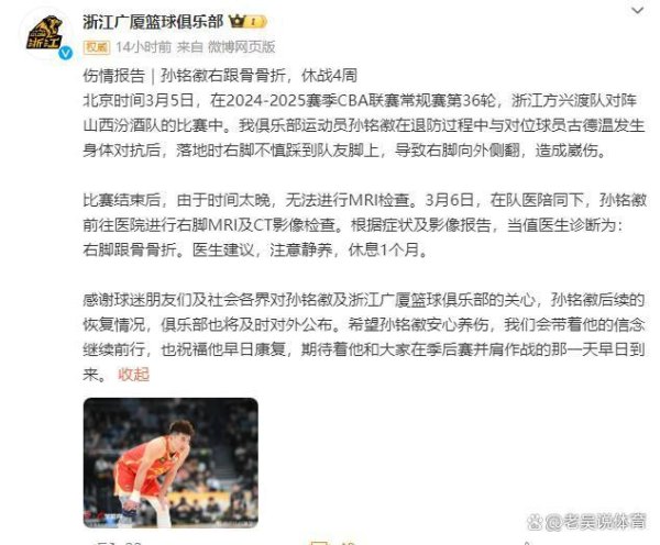 莆田安福家园 顾惜官宣连伤3员大将！1东谈主赛季报销，1东谈主骨折严重，1东谈主韧带扯破