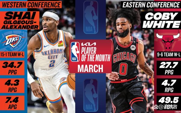 安福相册 NBA官宣各项月最好：亚历山大荣获月最好球员 追梦获奖成袼褙首东说念主